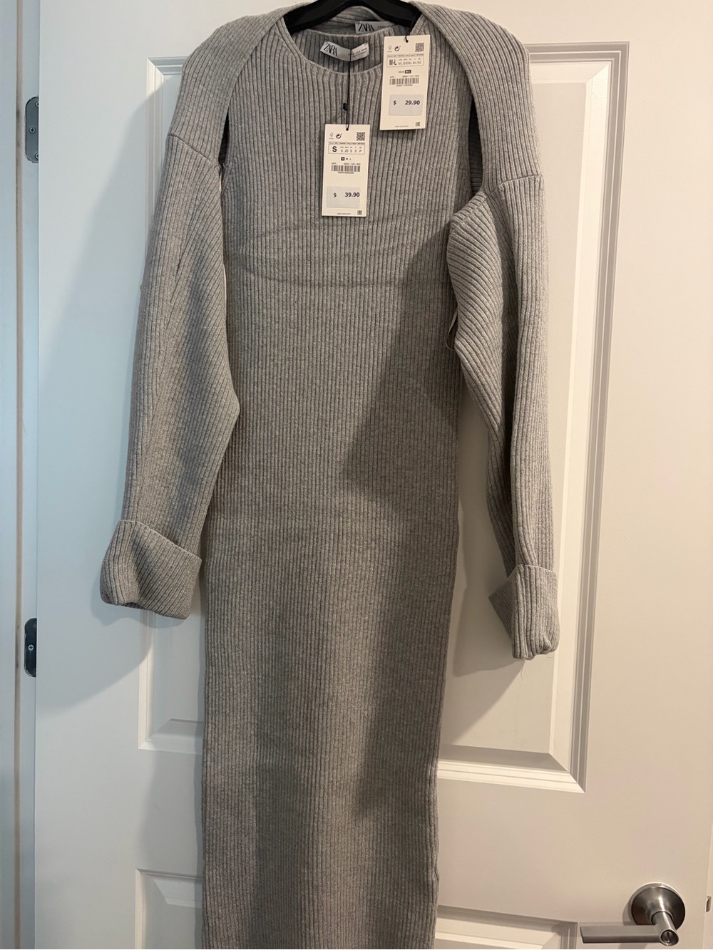 Zara Grey Ribbed Knit Long Sleeve Midi Dress and sweater set
